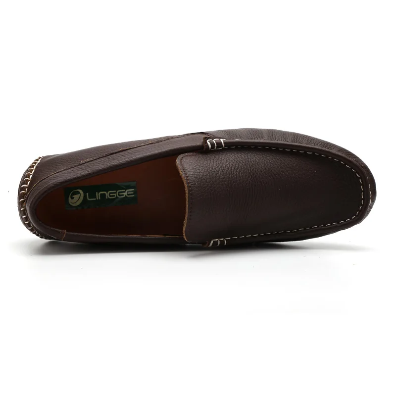 LINGGE New Men Loafers Top Quality Genuine Leather Shoes Driving Loafer Soft Casual Slip On Big Size #556-1 | Обувь