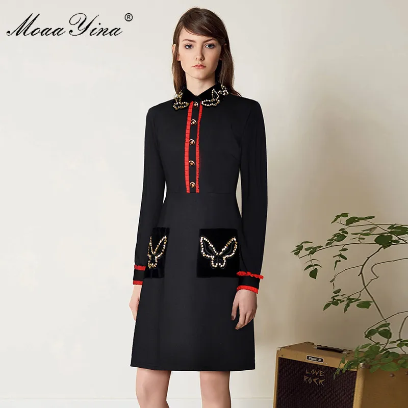 MoaaYina/модное дизайнерское подиумное платье сезон весна осень женское с длинными