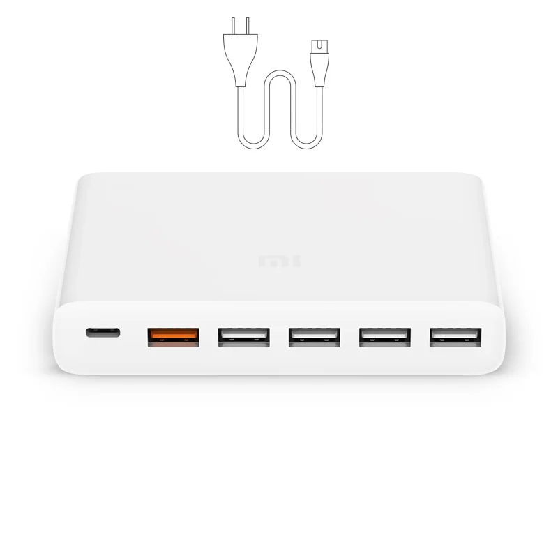 Xiaomi USB-C 60 Вт(всего) зарядное устройство с умным выходом 1 type-C 5 USB-A Dual QC 3,0 Quick Charge 18 Вт x2+ 24 Вт(5 В = a макс - Тип штекера: Xiaomi Charger