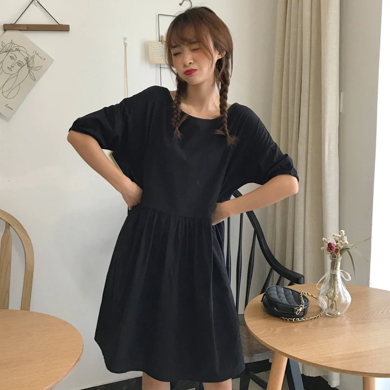 Повседневное Черное женское платье корейская мода женские платья с открытой