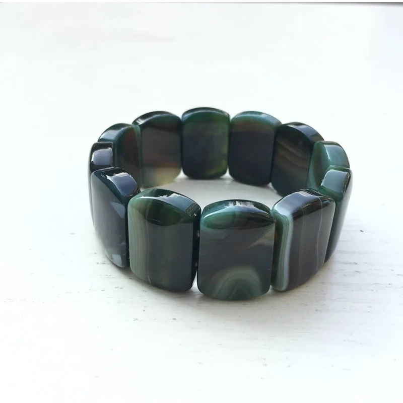 Olive green Ботсванский Агат полосатые Агаты Квадратные бусины Эластичный Шарм браслет 7,5 'L - Окраска металла: Olive green