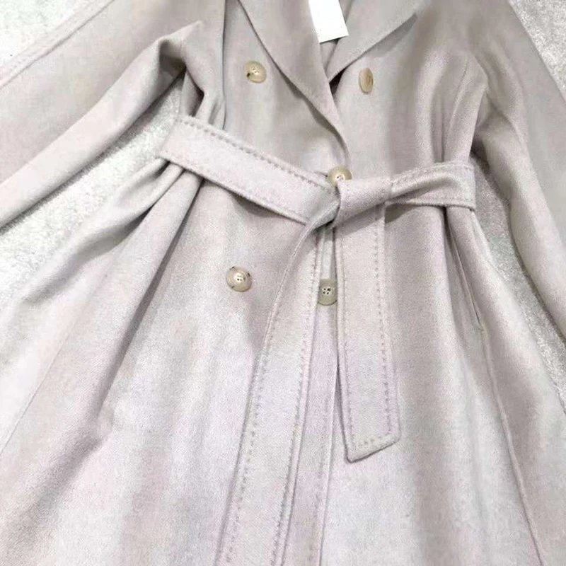 Женское осенне-зимнее модное роскошное высококачественное пальто из чистого кашемира с поясом из карамели, длинное пальто