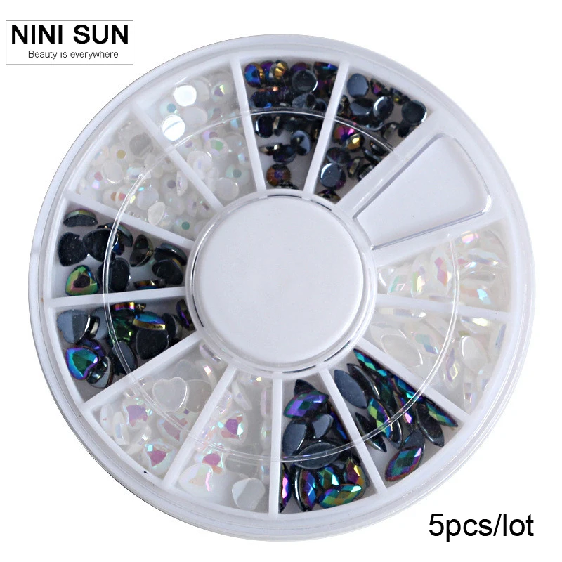 

5pcs/lot White Black AB Rhinestone 3d Nail Art Decorations Wheel DIY Glitter UV Gel Tips Accessories Beauty Tools Supplies