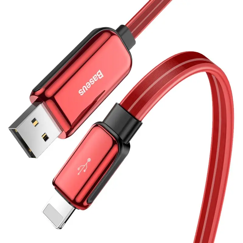 Red Светодиодный светящийся usb-кабель Baseus для iPhone Xs X 8 7 6, плоский струящийся кабель A для синхронизации данных, кабель для быстрой зарядки, провод, шнур для iPhone iPad - Цвет: Red