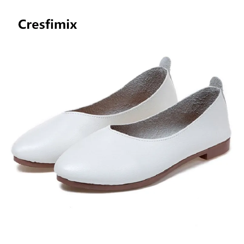 

Cresfimix chaussures плиты Женская мода из мягкой pu искусственной кожи, без шнуровки, белый цвет, обувь на плоской подошке Женская Повседневная somfortable...