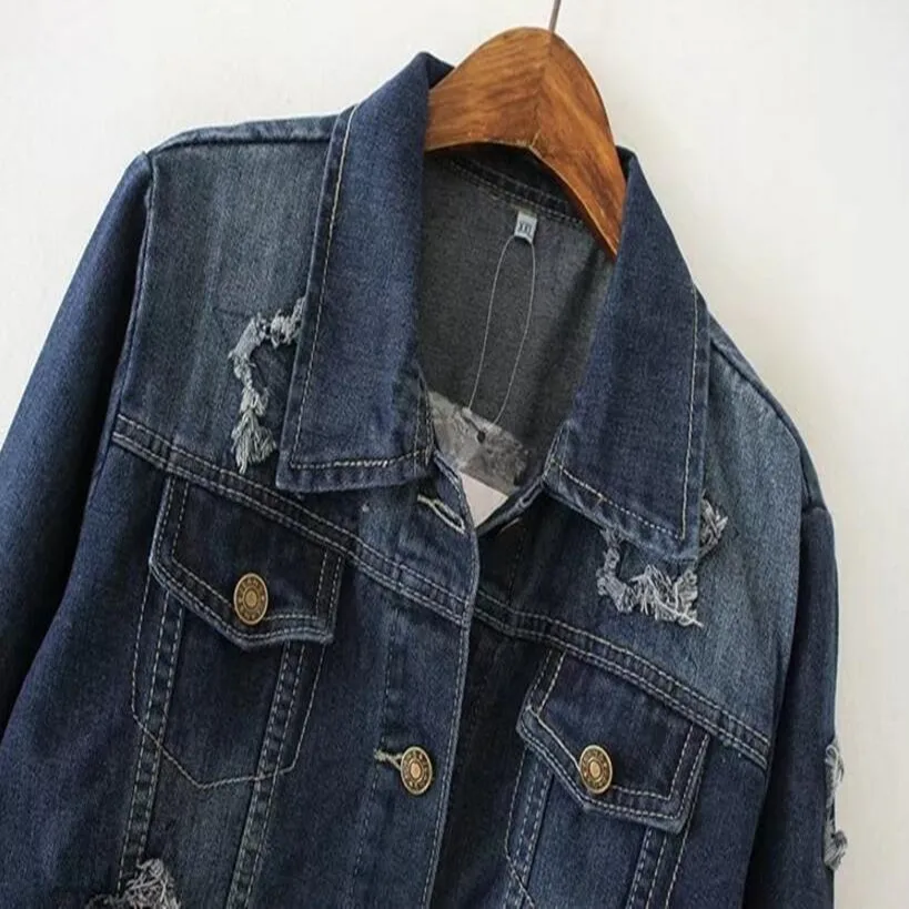 Женская джинсовая куртка с длинными рукавами LXMSTH 3XL 4XL 5XL Повседневная большого