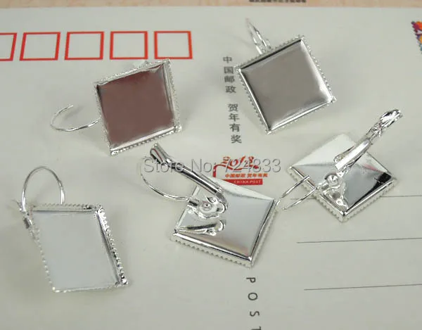 10 шт. серебряный цвет Французский рычаг задняя Сережка база 12 мм квадратная Камея