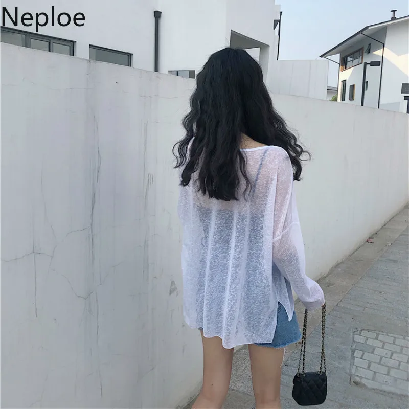 Neploe трикотажный пуловер Женская блузка лето 2019 новый круглый вырез длинный рукав