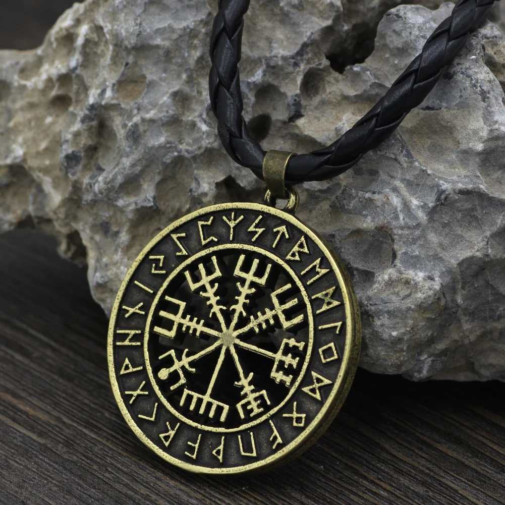 Викинг исландский Vegvisir шлем ужас в руническом круге кулон волшебный компас с кольями Рунический амулет колье ожерелье