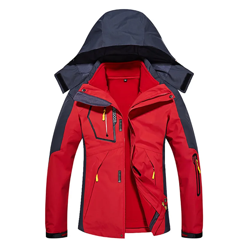 Women red WOLFONROAD, мужские и женские куртки 3 в 1, водонепроницаемые спортивные куртки для улицы, зимняя куртка для горного туризма, куртка большого размера 6XL 7XL 8XL - Цвет: Women red