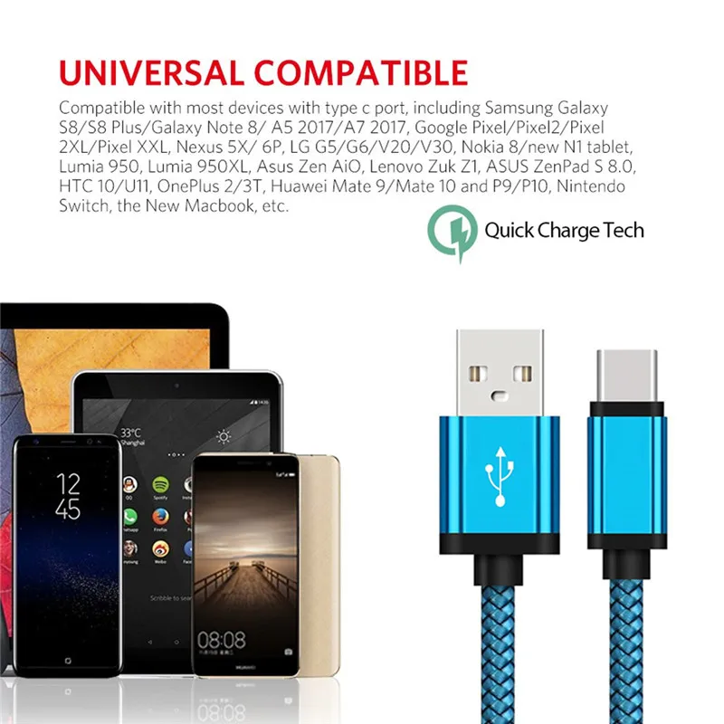Зарядный кабель для Samsung Galaxy A50 S10 Huawei P30 Honor V20 Type C зарядный Xiaomi mi9 Redmi 7 Sony HTC