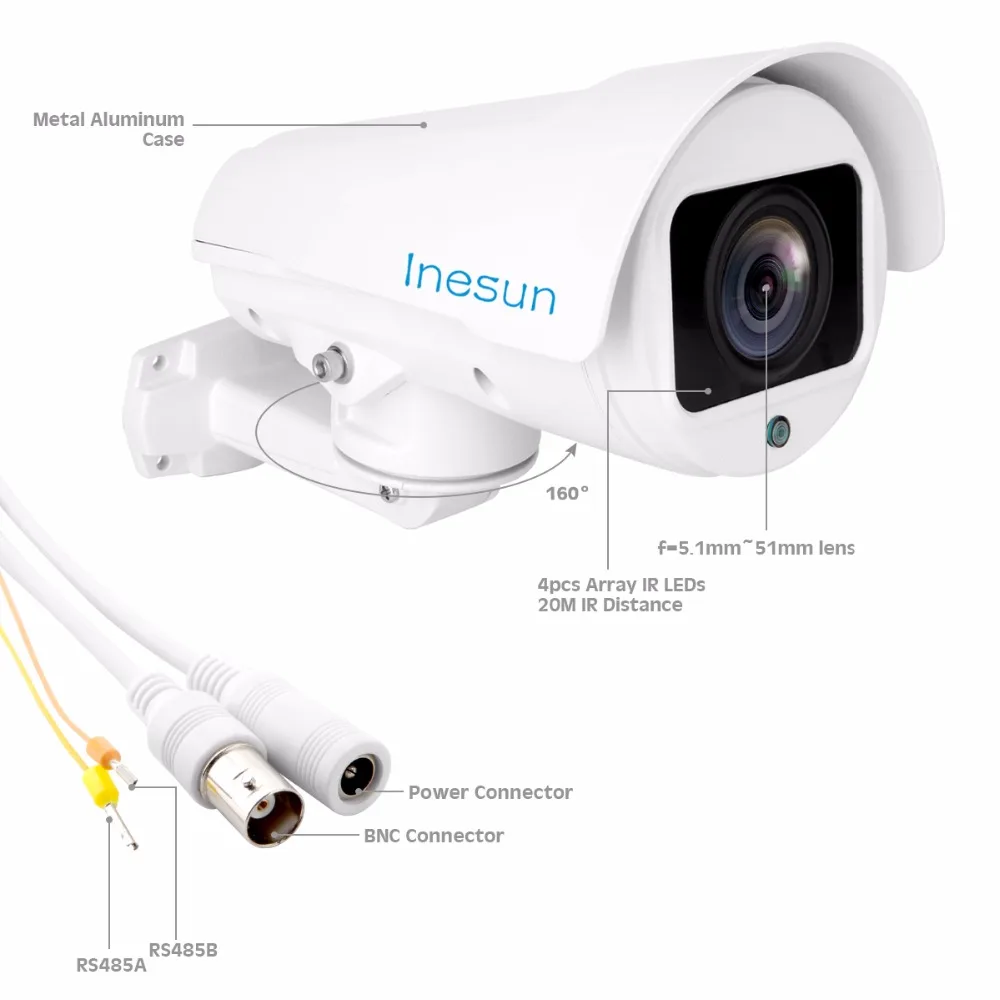 Inesun 1080 P 2MP на открытом воздухе безопасности Камера 4X/10X Оптический зум 4-в-1 HD CVI TVI/AHD/CVBS Водонепроницаемый ИК Ночное видение аналоговые камеры высокого разрешения
