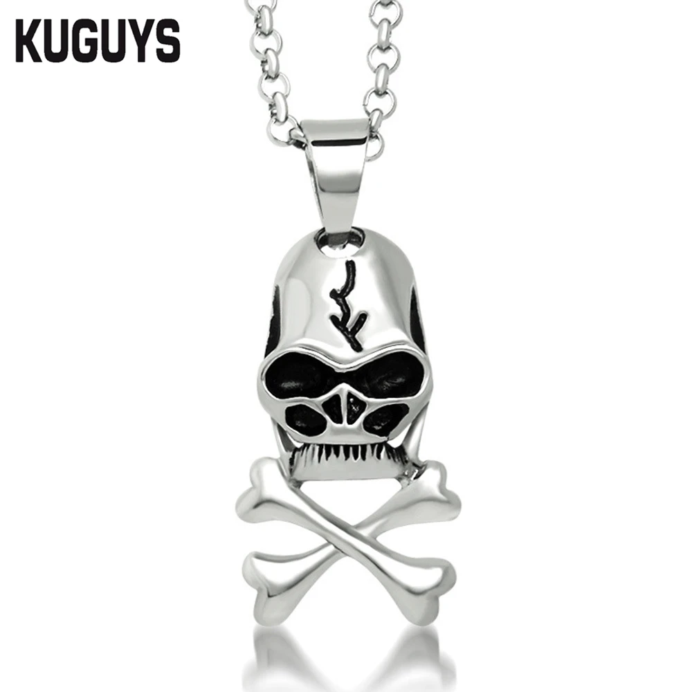 KUGUYS Старинные Панк Черепа Кулон Ожерелье для Мужские Аксессуары Из Нержавеющей