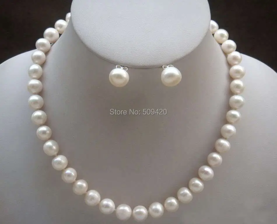 

Free Shipping Stunning!8-9mm AAA white Pearl Necklace&Earrings sets