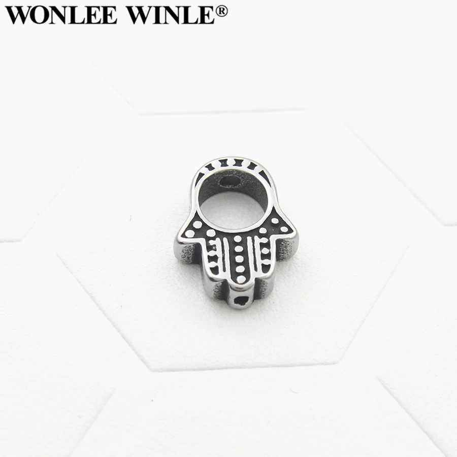 Wonlee Winle Stainless Steel Small Hole Retro HAMSA Hand Bead Charm For DIY Men&amp;Women String Bracelet Jewelry Making on. - Чарм из нержавеющей стали с маленьким отверстием в ретро-стиле руки Хамсы для создания браслетов на руку мужчин и женщин мет
