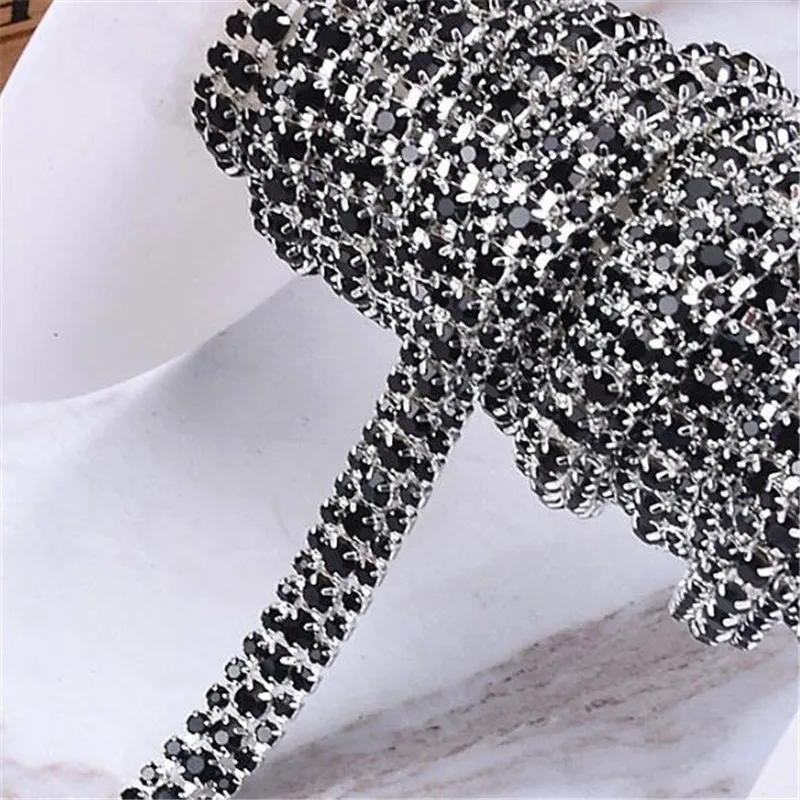 3Yard Free-shipping 3Rows 1cm Clear AB Blue Gold Rhinestone Crystal Silver Tone Chain Costume Applique Trims Sewing RT0110 | Дом и сад