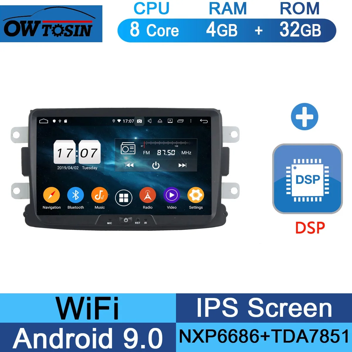 32G DSP " ips 8 ядерный 4 Гб ram+ 64 Гб rom Android 9,0 автомобильный DVD радио gps для Renault Dacia Sandero Duster Lada Xray Logan 2 DSP CarPlay плеер - Цвет: 32G DSP
