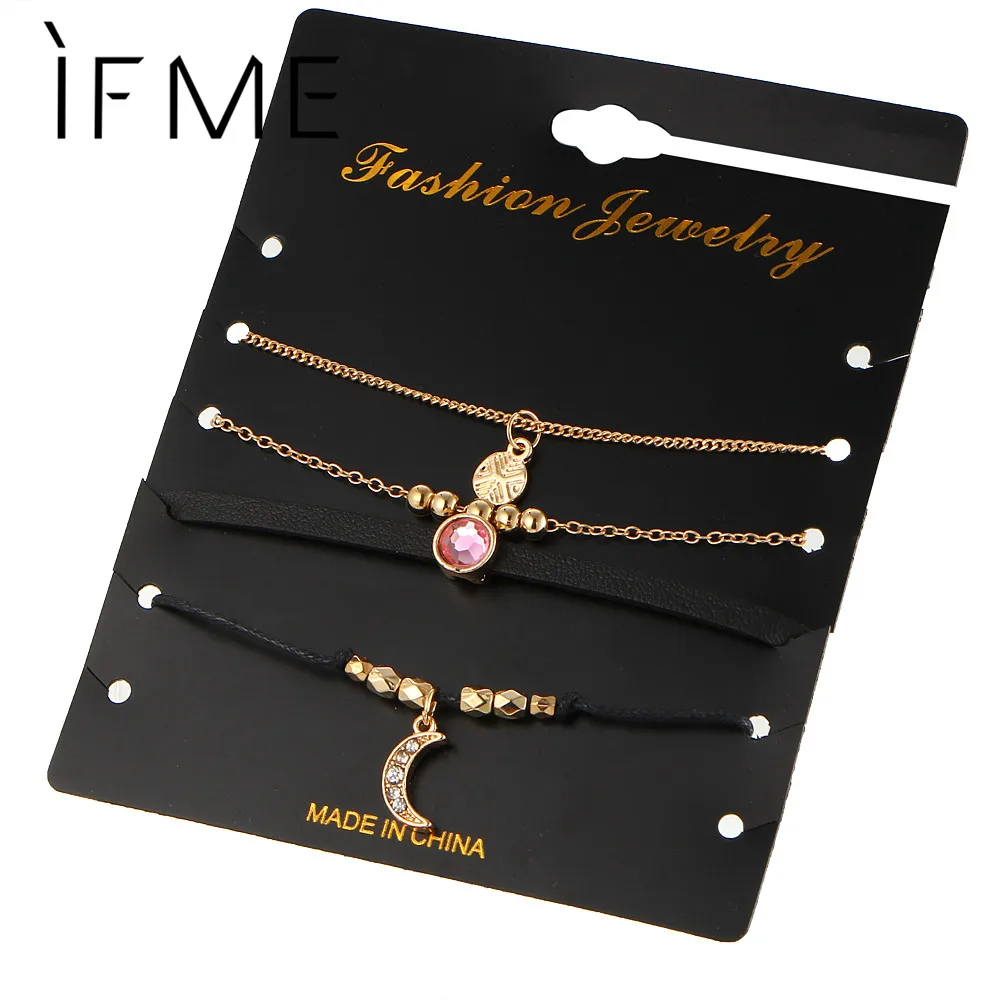 Женский кожаный браслет IF ME 4 шт./компл. с подвеской в виде монет розовыми