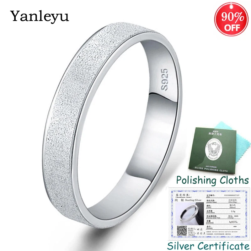 Отправьте Серебряный сертификат! Модные матовые парные кольца Yanleyu серебро 100%