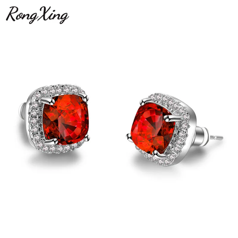 Женские серьги-гвоздики RongXing Модные Серебристые/фиолетовые/красные/синие серьги