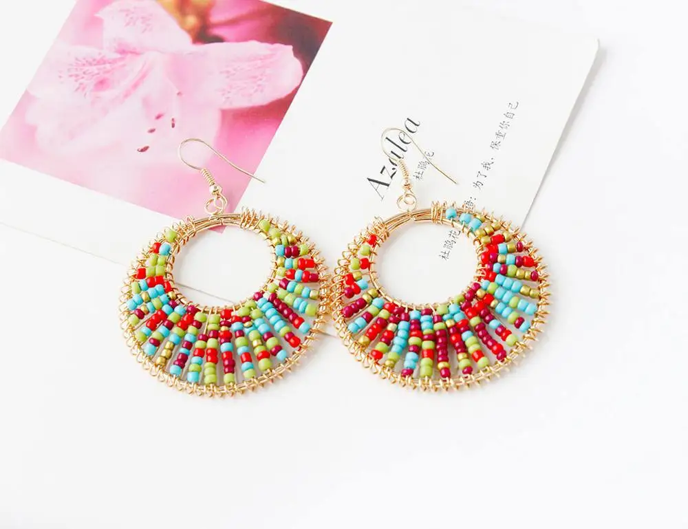 E307 богемный народный стиль Ретро крупные цветные бусины Круглые серьги с