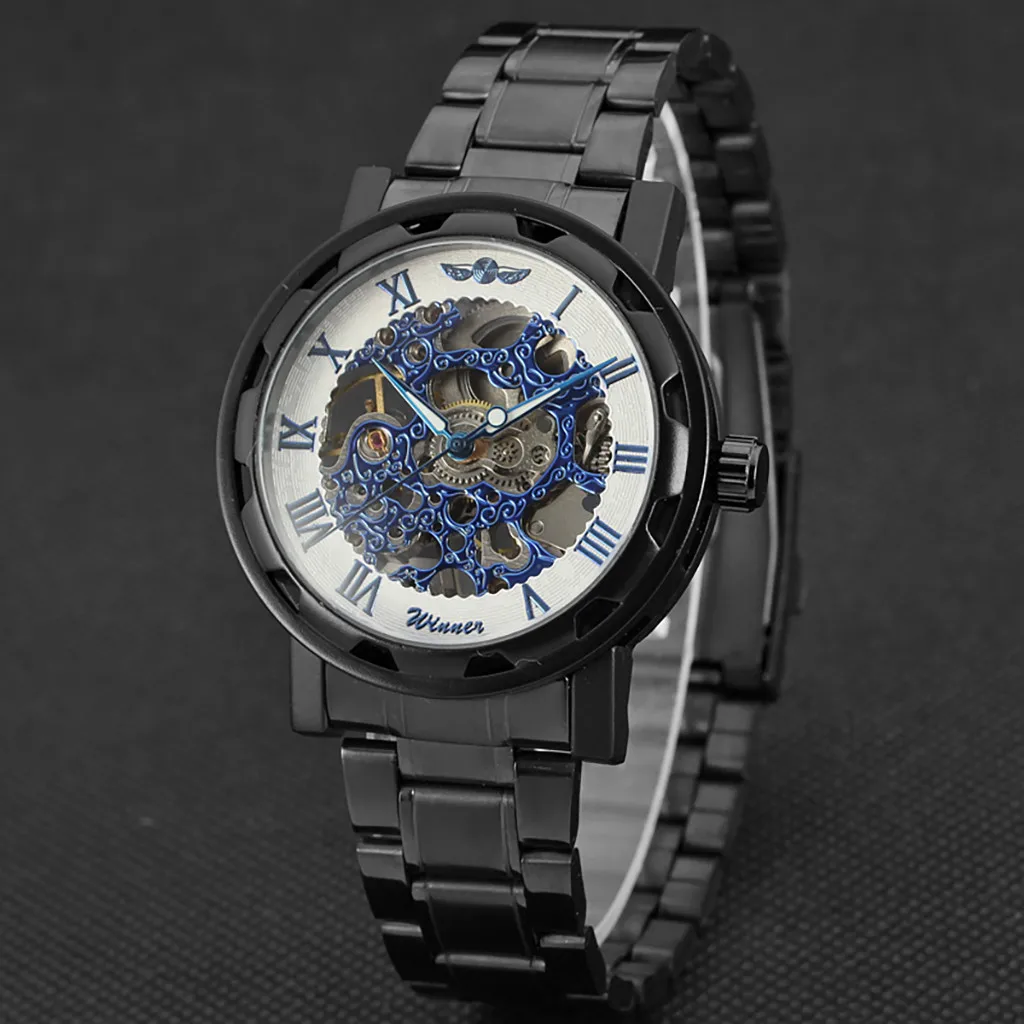 T WINNER Men's Steel Belt Mechanical Watches Hollow Luxury Design Business Fashion Men Wristwatch Clock Watch Man zegarek meski|Мужские