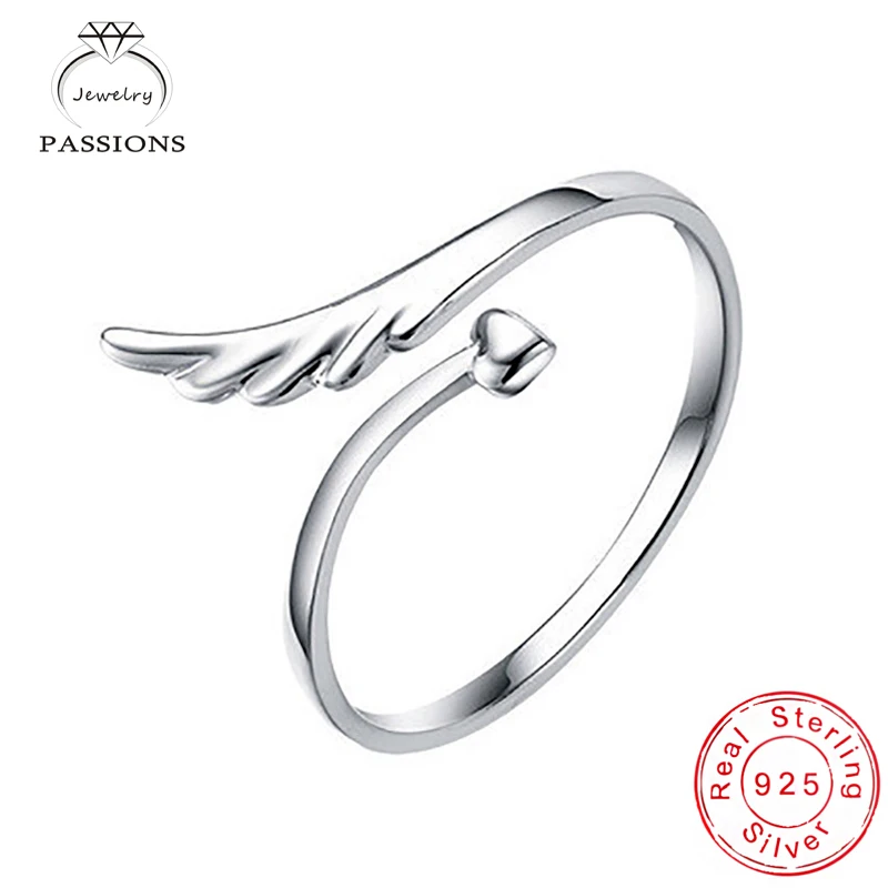 

LYNNE Jewelry Fashion Personality 925 Sterling Silver Rings Open Adjustable Angel Wing Finger Ring Women Fine Accessories Gift