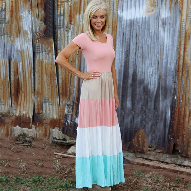 Лето мать дочь Подходящее платье большой полосатый Рубашка с короткими рукавами