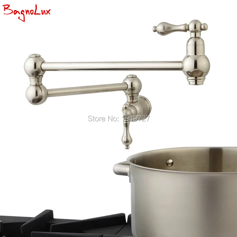 

Bagnolux High Quality Wall Mounted Dual Shut Off Valve Pot Filler Faucet with 22" Double-Jointed Swinging Spout Lever