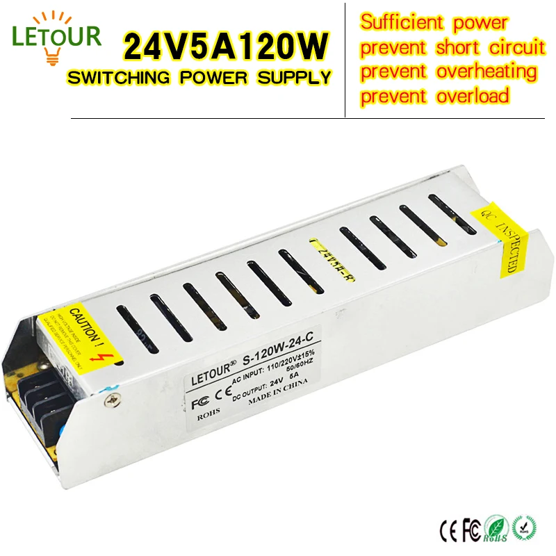 

DC Power Supply 24V 5A Adapter AC180V-240V Transformer 24V 120W LED Driver New Size for AC-DC Switching Power Supply CE FCC Cert