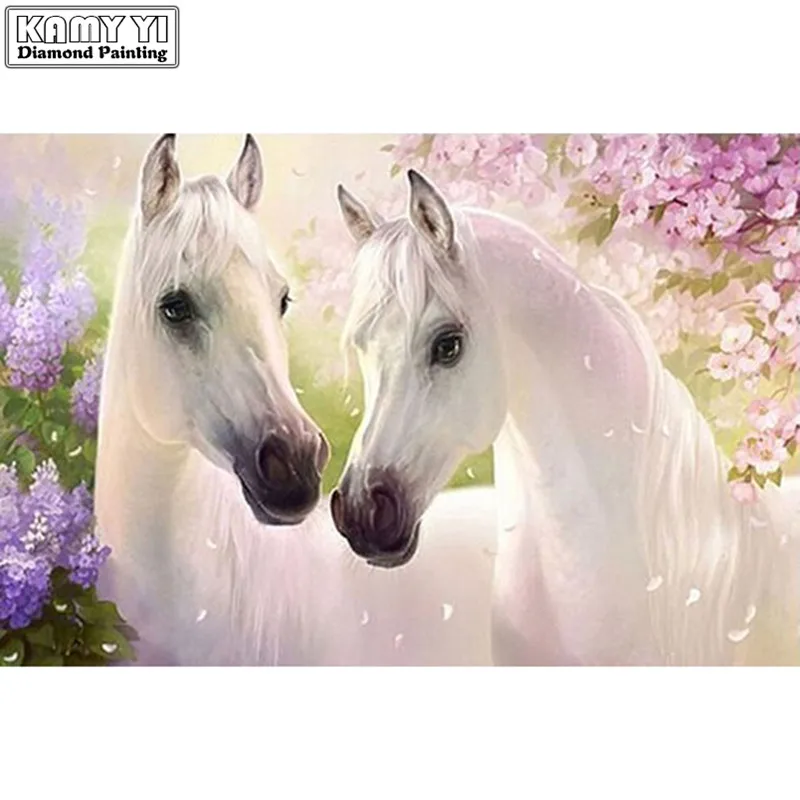 Картина 5D &quotсделай сам&quot Белая лошадь животные алмазная живопись квадратные