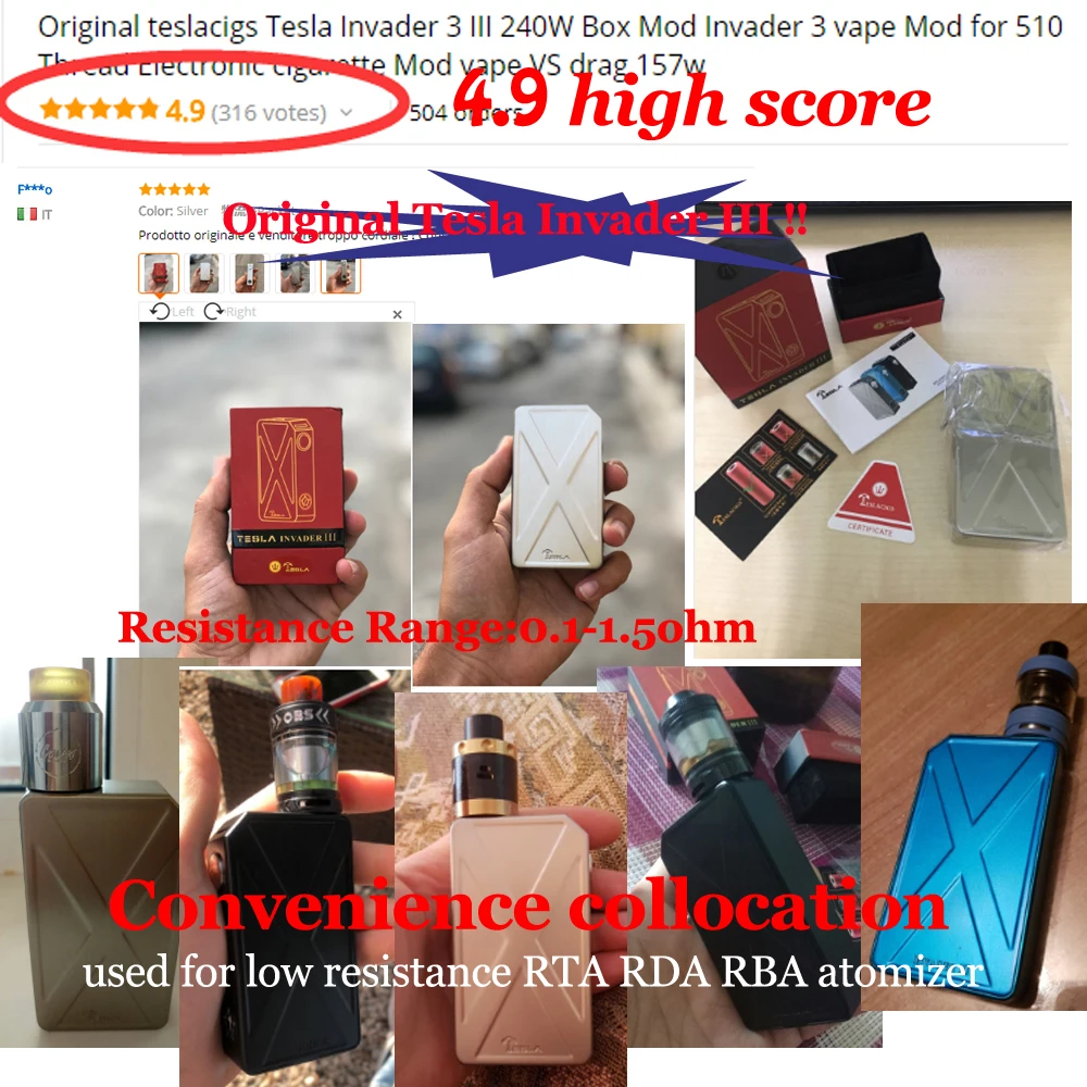Оригинальный мод teslacigs Tesla Invader 3 III 240 Вт бокс vape для электронной сигареты 510 с