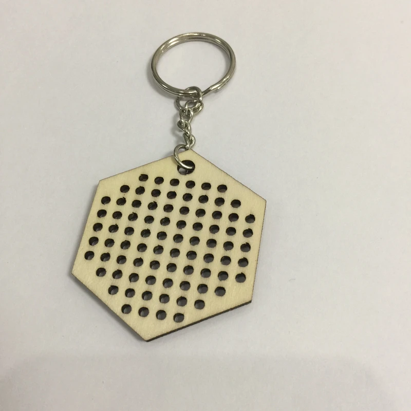 

20pcs cross stitch hexagon geometric wood keyring