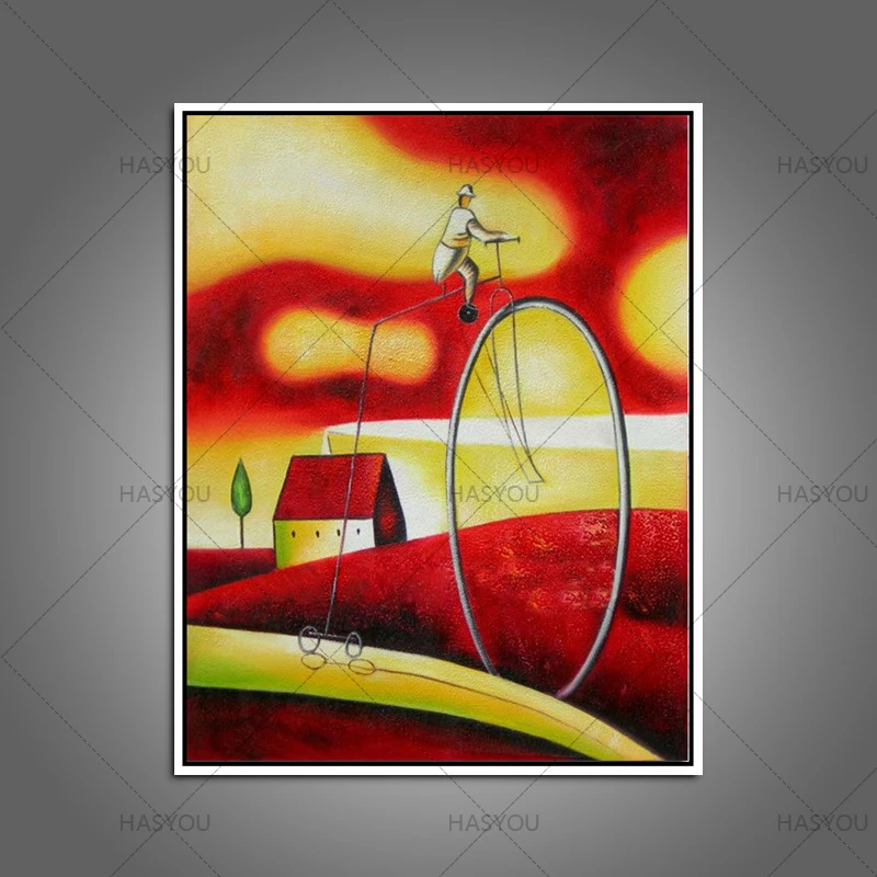 Современная картина маслом езда на велосипеде в стране большие настенные