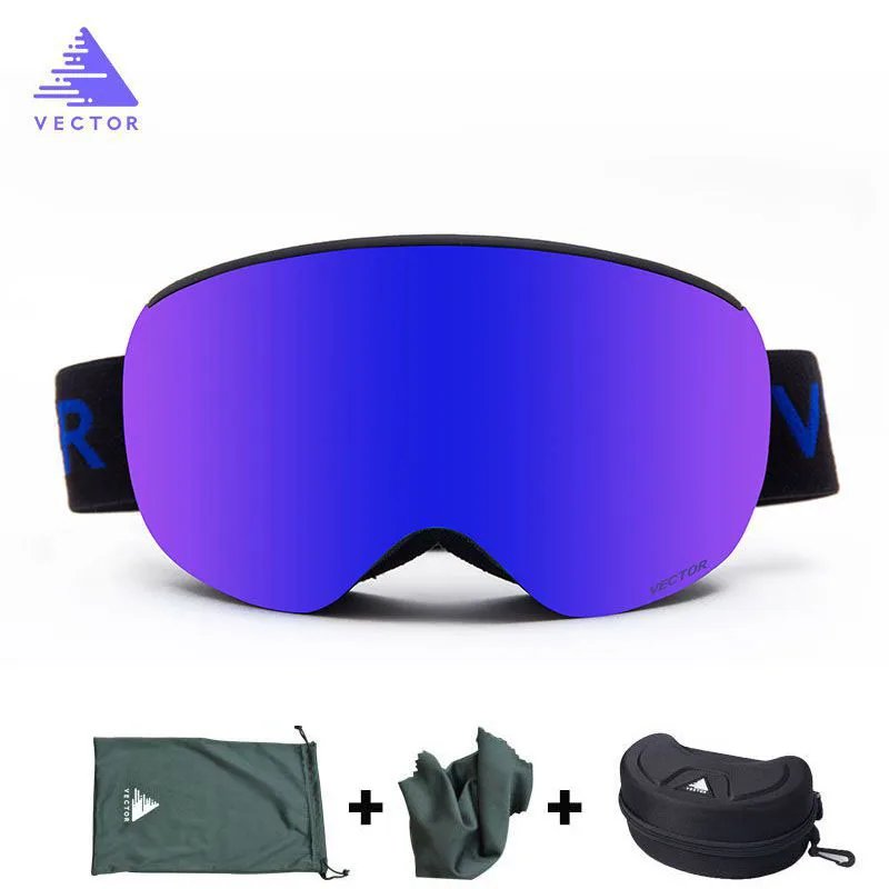 Bule with Case Магнитные лыжные очки двухслойные UV400 Анти-туман большие Лыжные маски очки для катания на лыжах для мужчин и женщин сноуборд лыжные очки снежные очки - Цвет: Bule with Case
