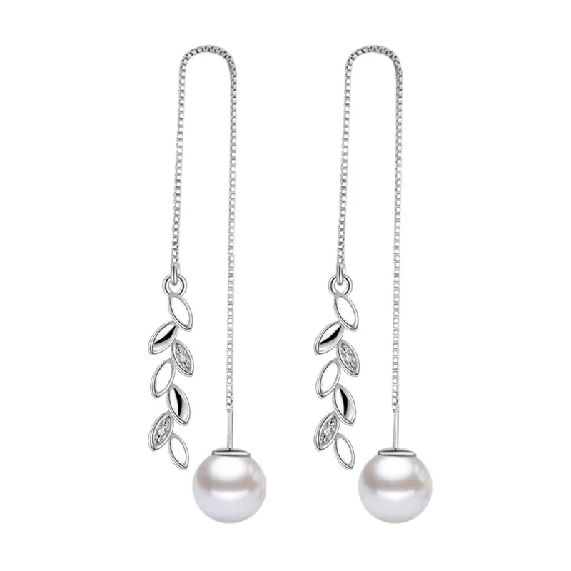 

YAOLOGE New 925 Sterling Silver Simple Tassel Zircon Crystal Earrings Pearl Long Women's Earrings Jewelry