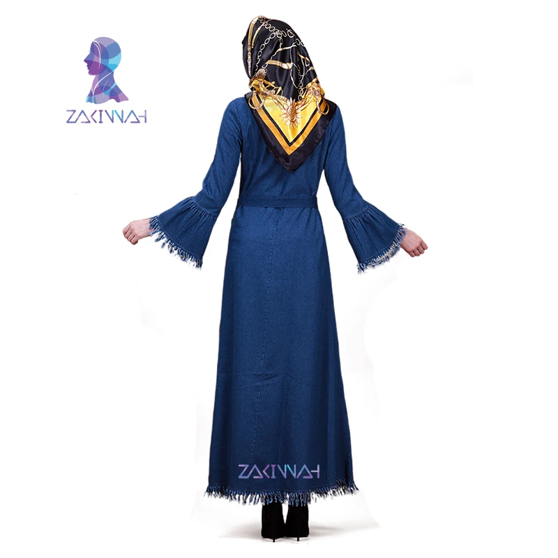 ZK014 модный джинсовый Кафтан Абая Дубай Ислам Мусульманское Платье для женщин
