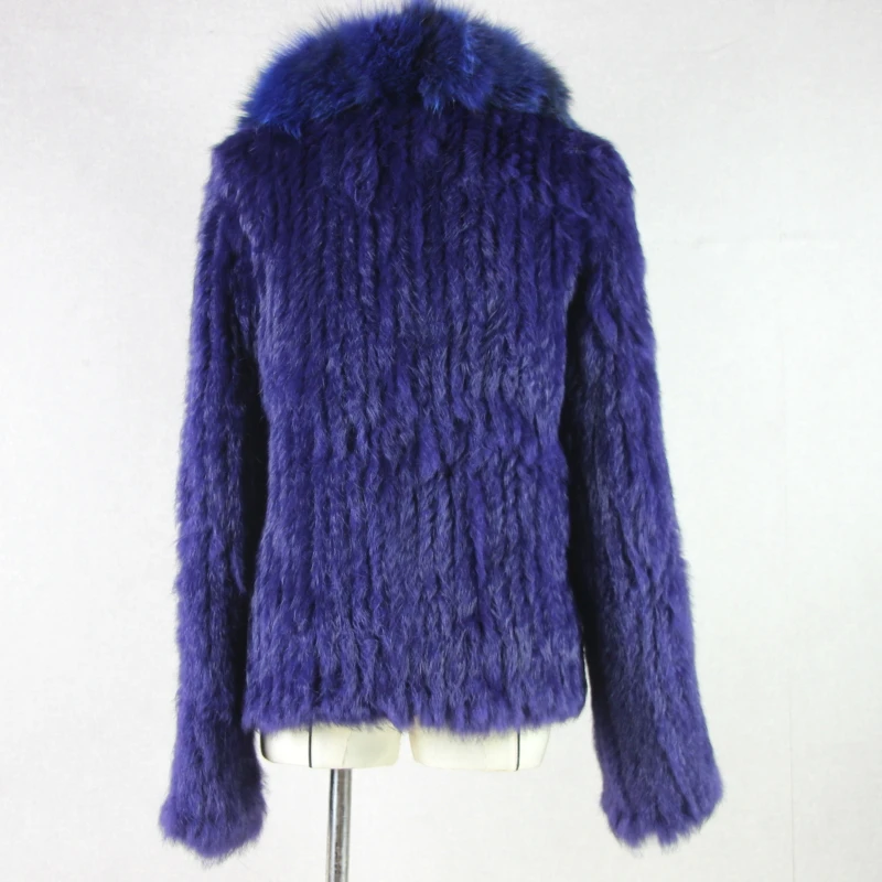 Knitted real rabbit fur coat overcoat jacket with fox fur collar Russian women winter thick warm genuine fur coat C17