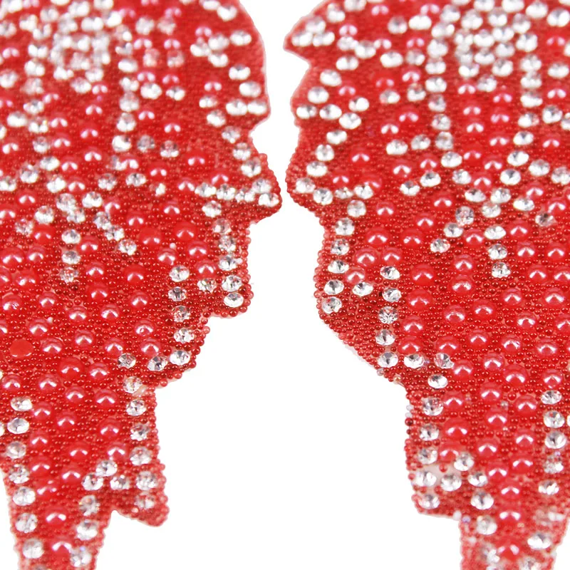 5 зеркальных пар с красными бусинами кристаллами аппликацией утюгом на патчках