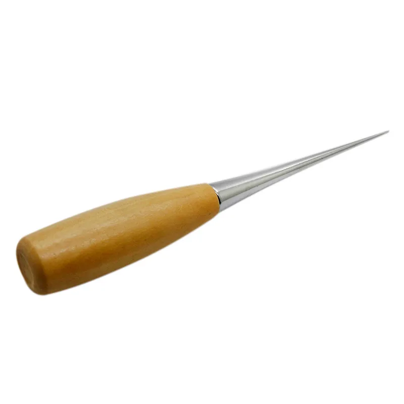 

New 1Pc Professional Cloth Awl Sewing Tool Hole Punching Leather Wood Handle Steel awl Craft Stitching Leather Tools