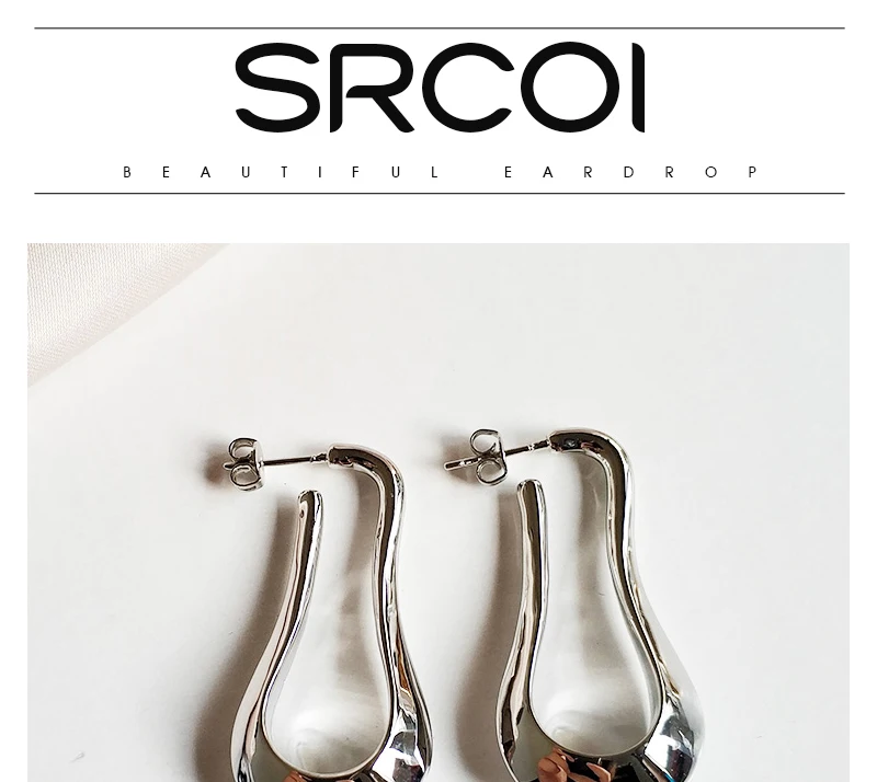 SRCOI нерегулярные U shape простые серьги-кольца Тонкий открытый обруч Золотой Круглый серебряного цвета длинные серьги женские вечерние ювелирные изделия