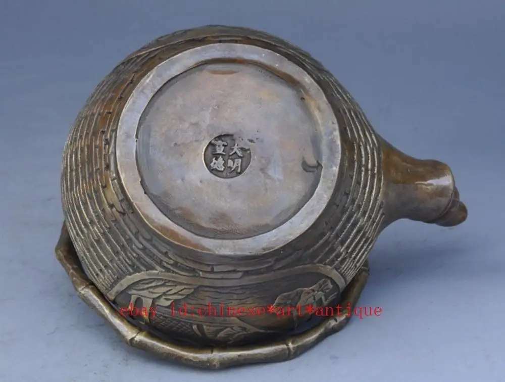 Китайский древний латунный ручной резной чайник для мужчин и сосны w daming Mark|brass