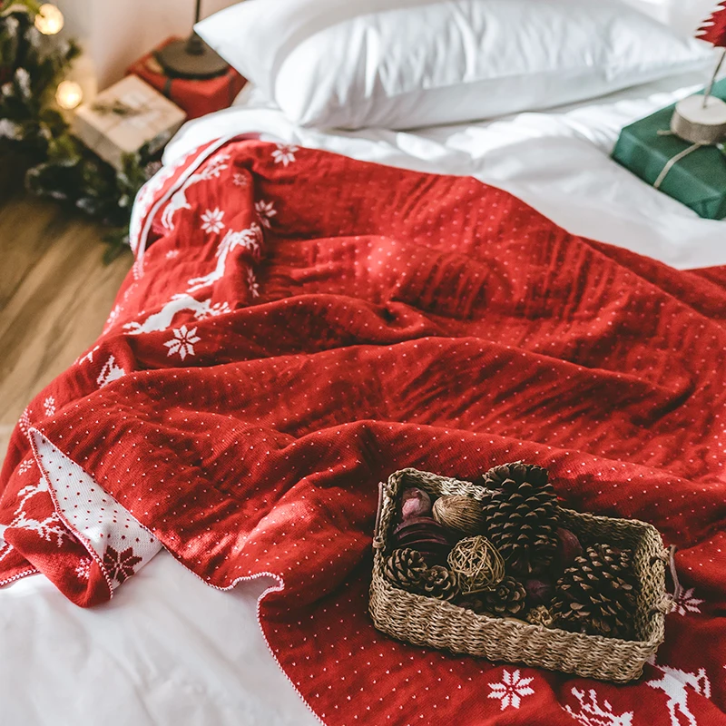 iDouillet Christmas Deer Elk Reversible Knitted Throw Blanket for Bed Sofa Couch Chair Outdoor Travel 130x160cm Decor Cover | Дом и сад