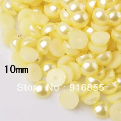 

1000pcs/lot 10mm half round flat back yellow color ABS resin imitation pearls for DIY decoration(Promotion )