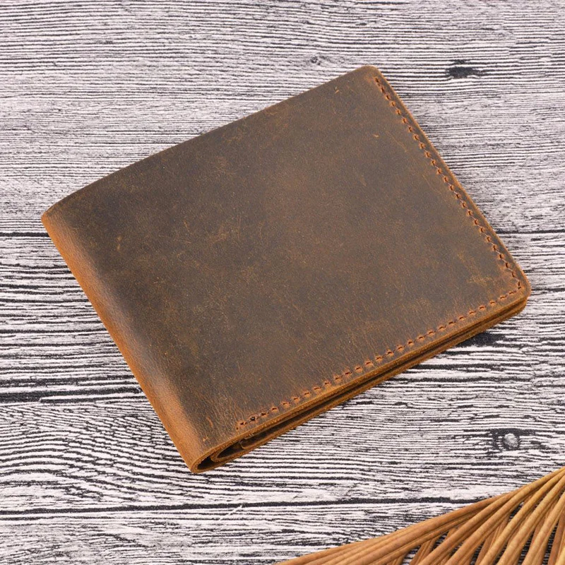 Кошельки мужские тонкие из натуральной кожи короткий бумажник ручной работы в