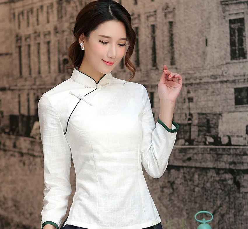 Женская рубашка с воротником мандарина китайский традиционный Топ длинным