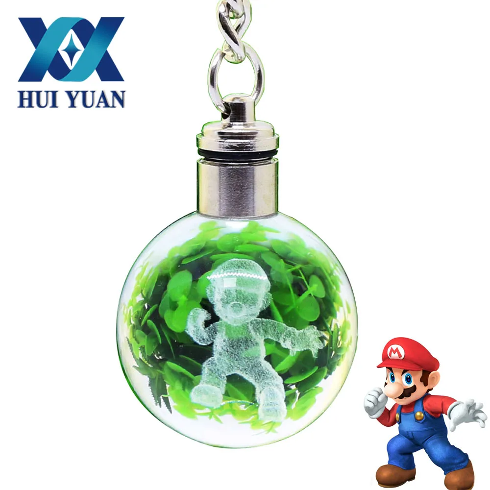 Хрустальный шар Go гравировка круглый 3D Стекло мяч Марио светодиодный брелок