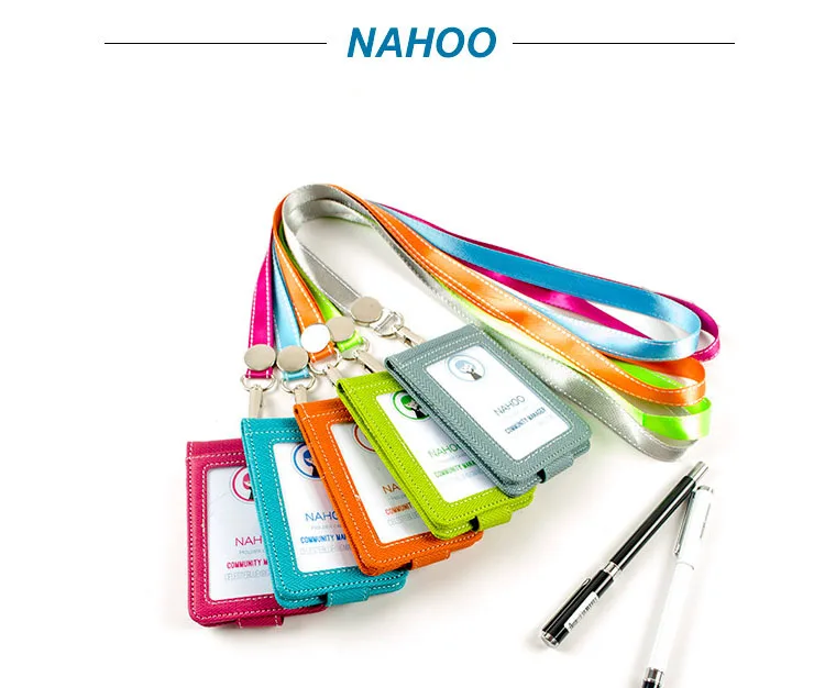 Nahoo Lanyards Id значок медсестры держатель кожа имя бирка банк Кредитная карта конфетный цвет идентификационные значки держатели выставки сотрудников карты