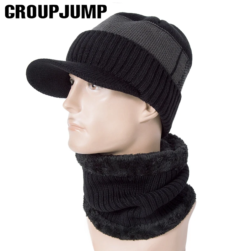 GROUP JUMP, мужские зимние наборы шарф шапка, модные мужские вязаные шапочки и шарф, мужские толстые вязаные шапочки, шапка, шарфы для мальчиков, набор