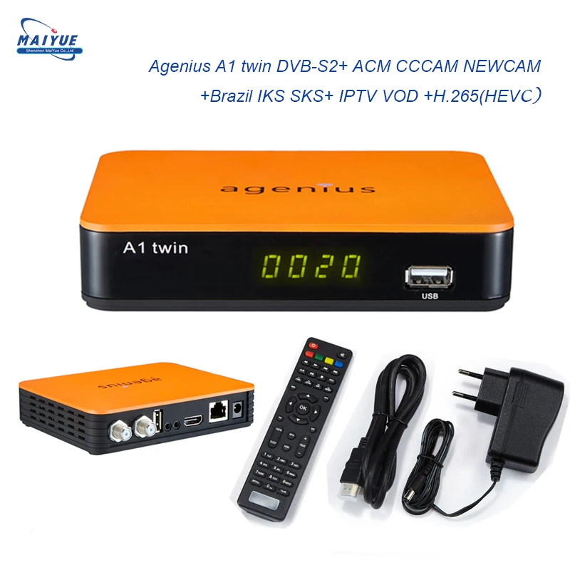 2019 Full HD бесплатно 2 года Бразилия IKS SKS IPTV VOD H.265 4K Agenius A1 двойной DVB S2 спутниковый